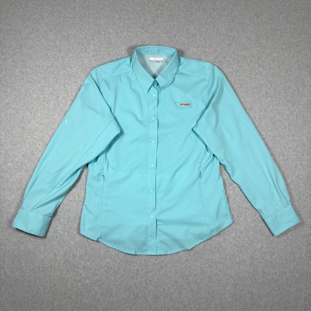 Columbia PFG Womens Medium Blue Long Sleeve Snap Front Fishing Shirt Ventilated - Picture 3 of 12